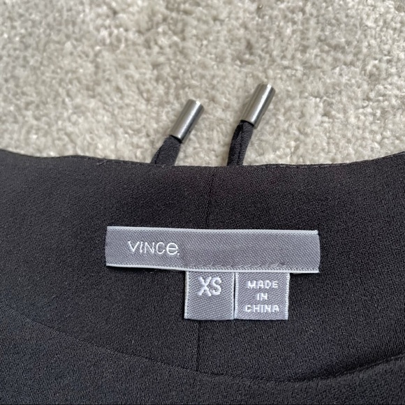 Vince Black Genuine Leather Contrast Band Dress - Picture 9 of 11